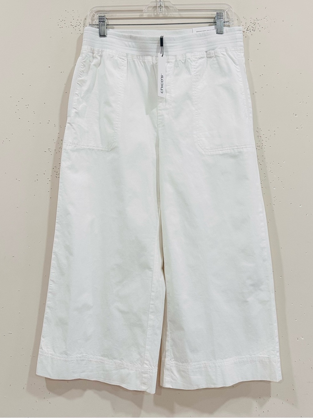 Chico's Poplin Pull On Crop Fashion Culotte Pants White Alabaster Size US 6 NWT